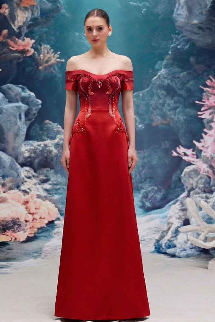 Embellished Royal Taffeta Dress