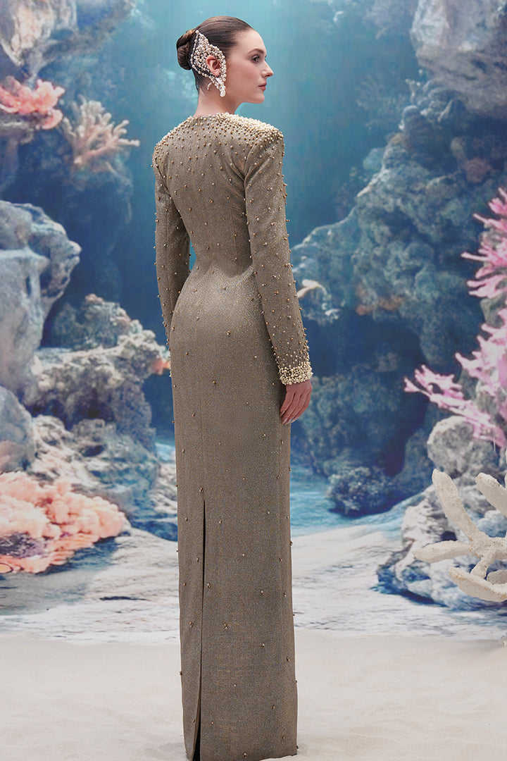 Pearl-Embellished Jersey Straight Dress