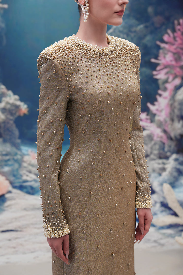 Pearl-Embellished Jersey Straight Dress