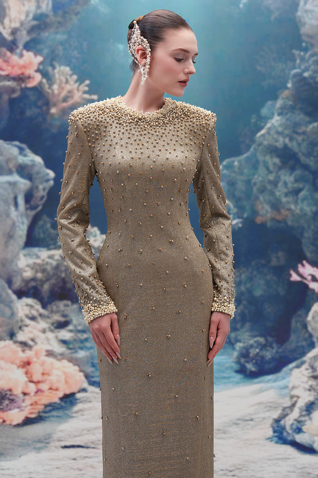 Pearl-Embellished Jersey Straight Dress