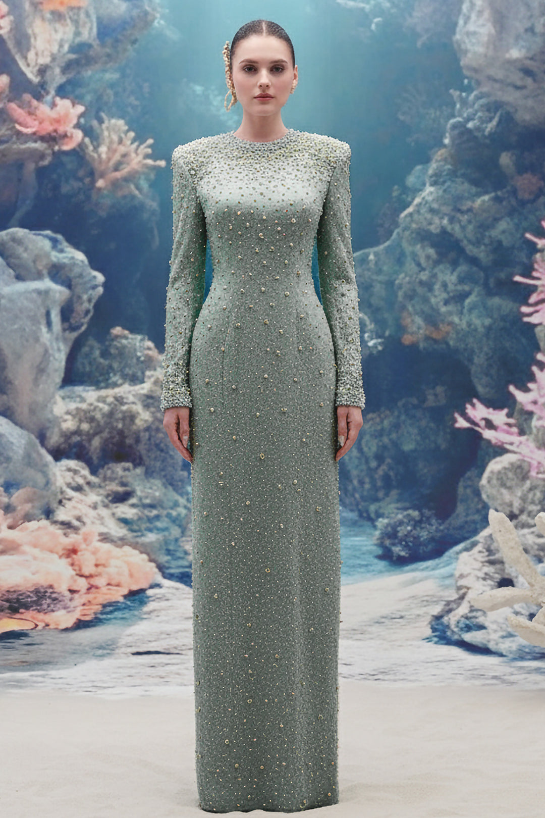 Pearl-Embellished Jersey Straight Dress