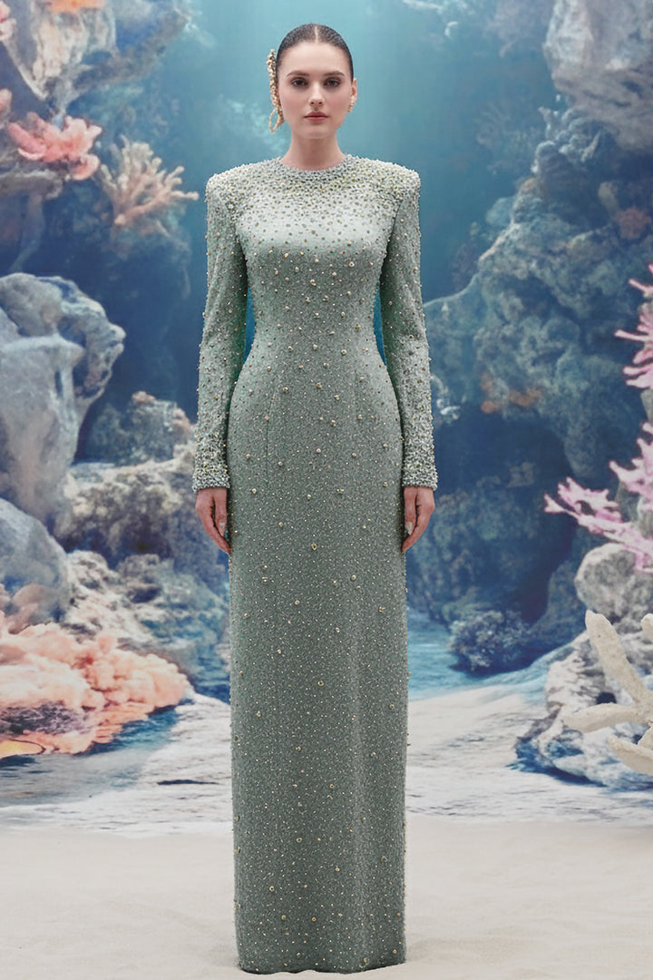 Pearl-Embellished Jersey Straight Dress