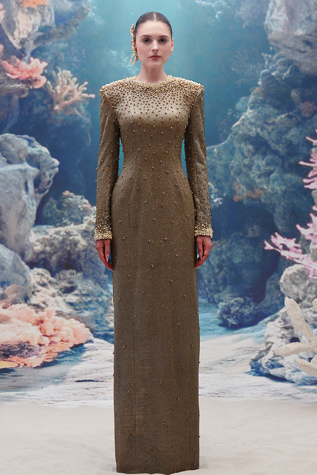 Pearl-Embellished Jersey Straight Dress