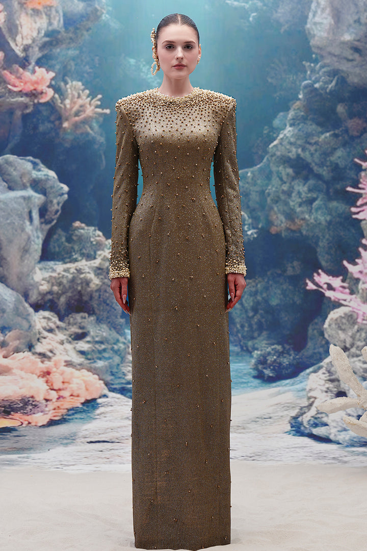 Pearl-Embellished Jersey Straight Dress