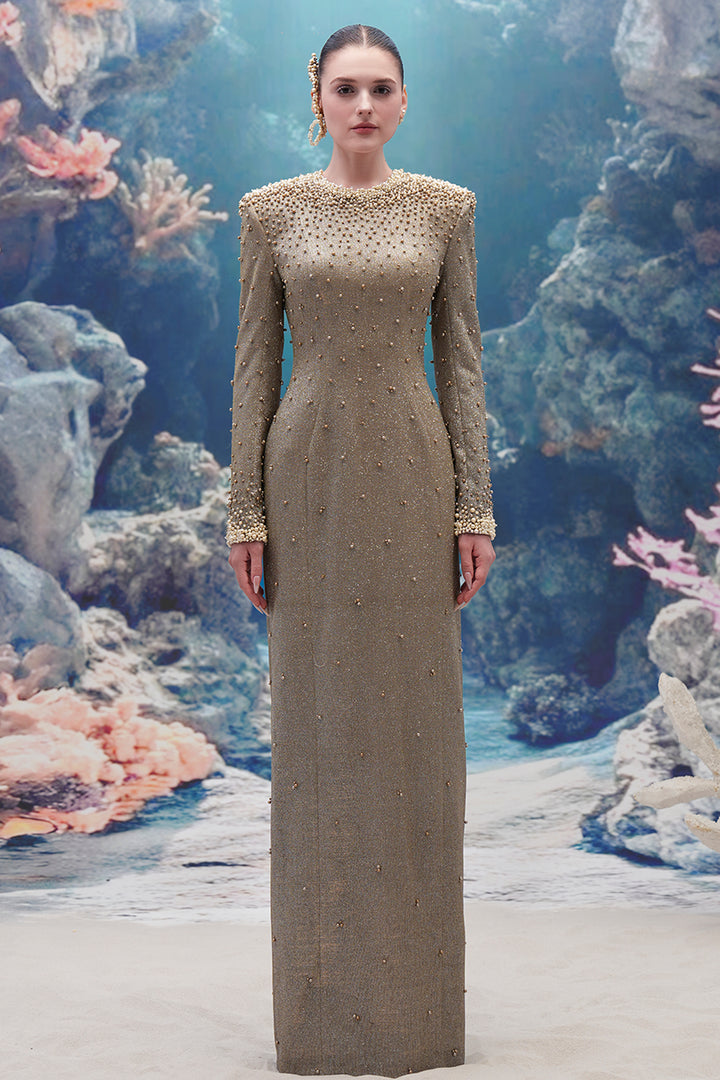 Pearl-Embellished Jersey Straight Dress