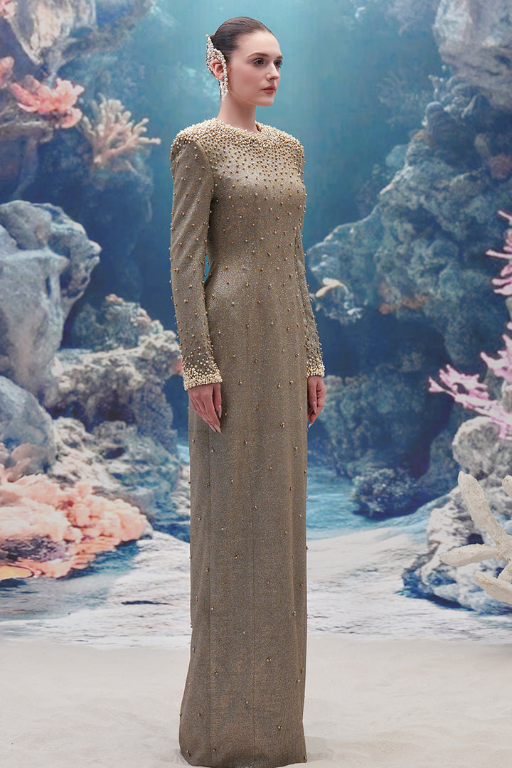 Pearl-Embellished Jersey Straight Dress