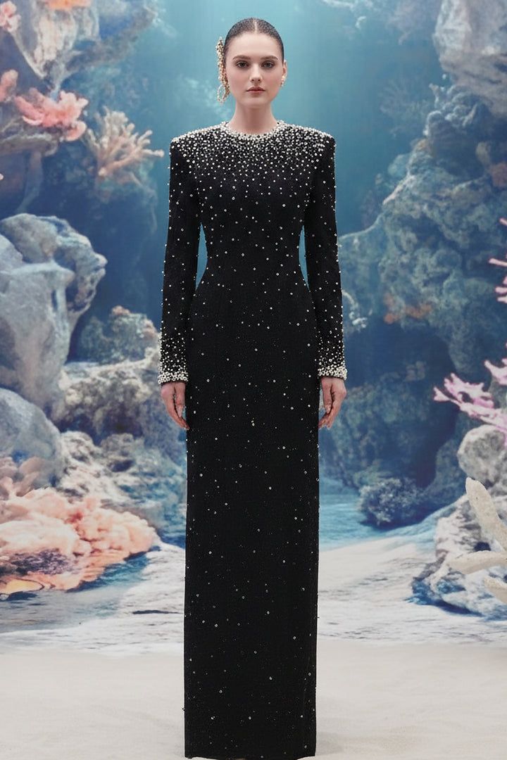 Pearl-Embellished Jersey Straight Dress