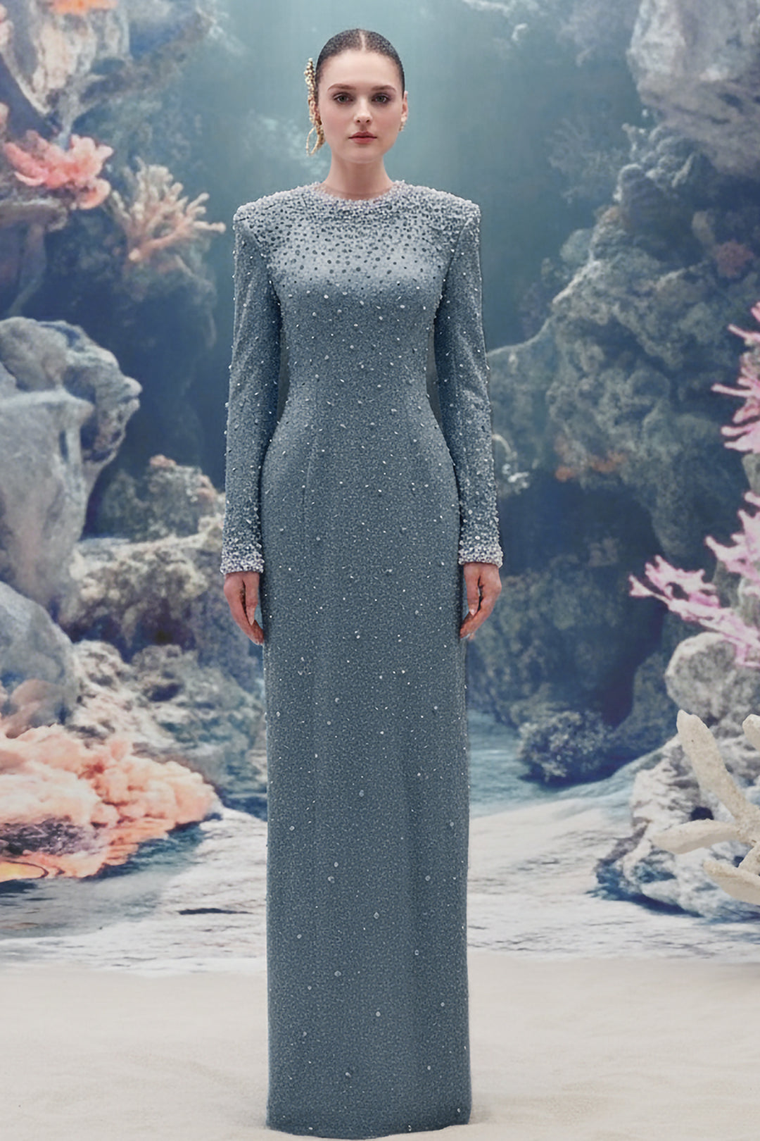 Pearl-Embellished Jersey Straight Dress