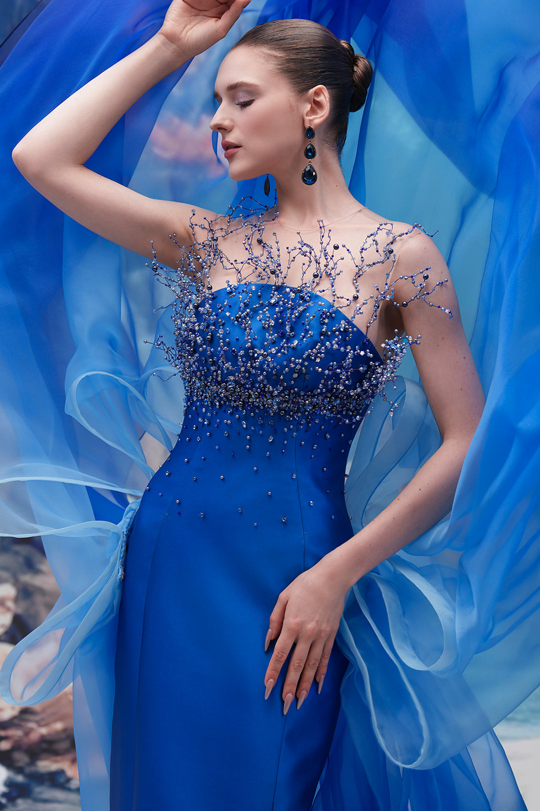 Taffeta and Organza Column Dress
