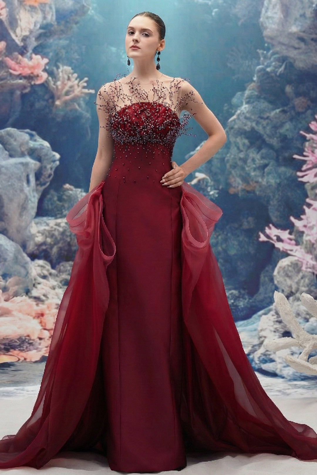 Taffeta and Organza Column Dress