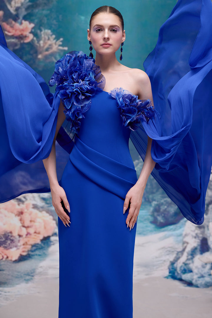 3D Floral One-Shoulder Dress