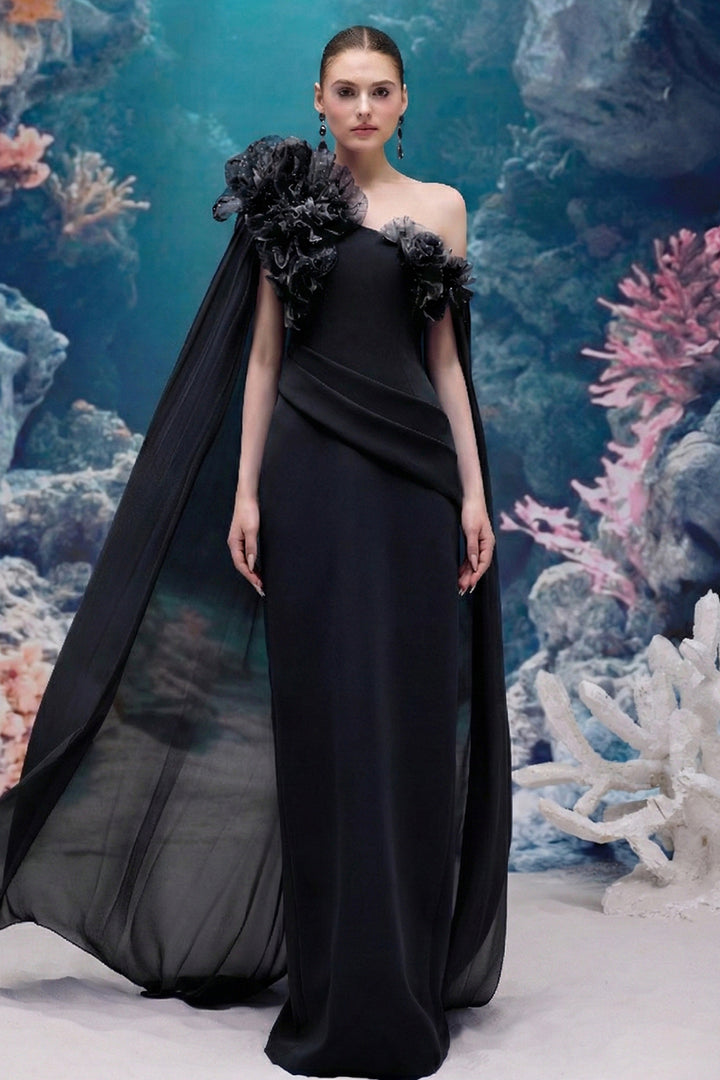 3D Floral One-Shoulder Dress