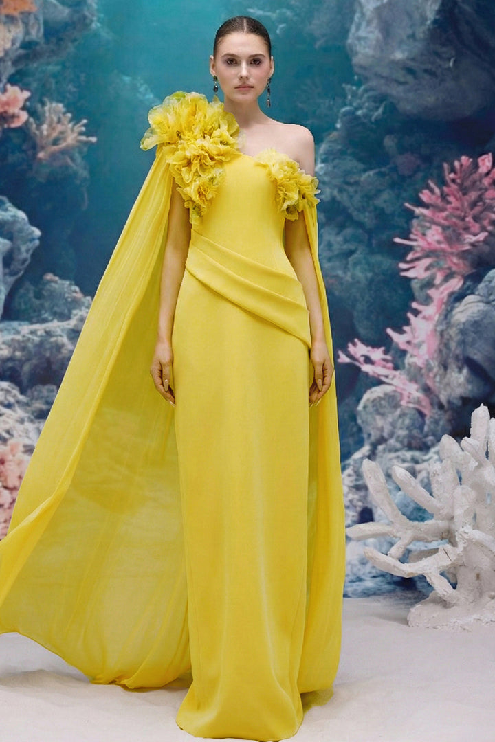 3D Floral One-Shoulder Dress
