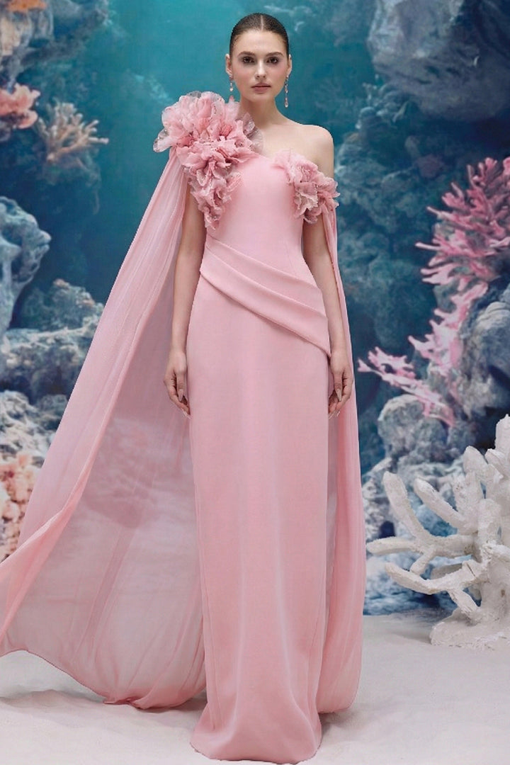 3D Floral One-Shoulder Dress
