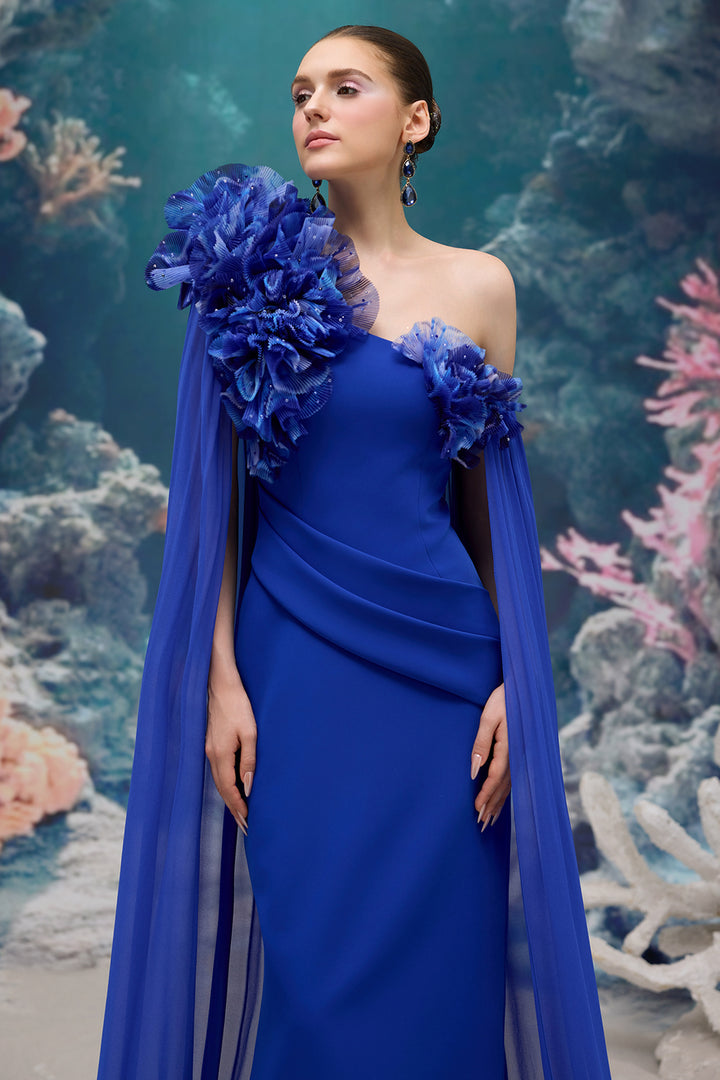 3D Floral One-Shoulder Dress