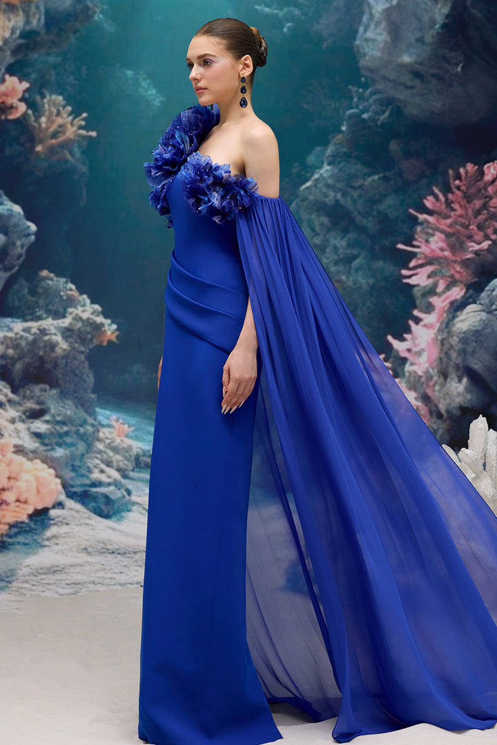 3D Floral One-Shoulder Dress