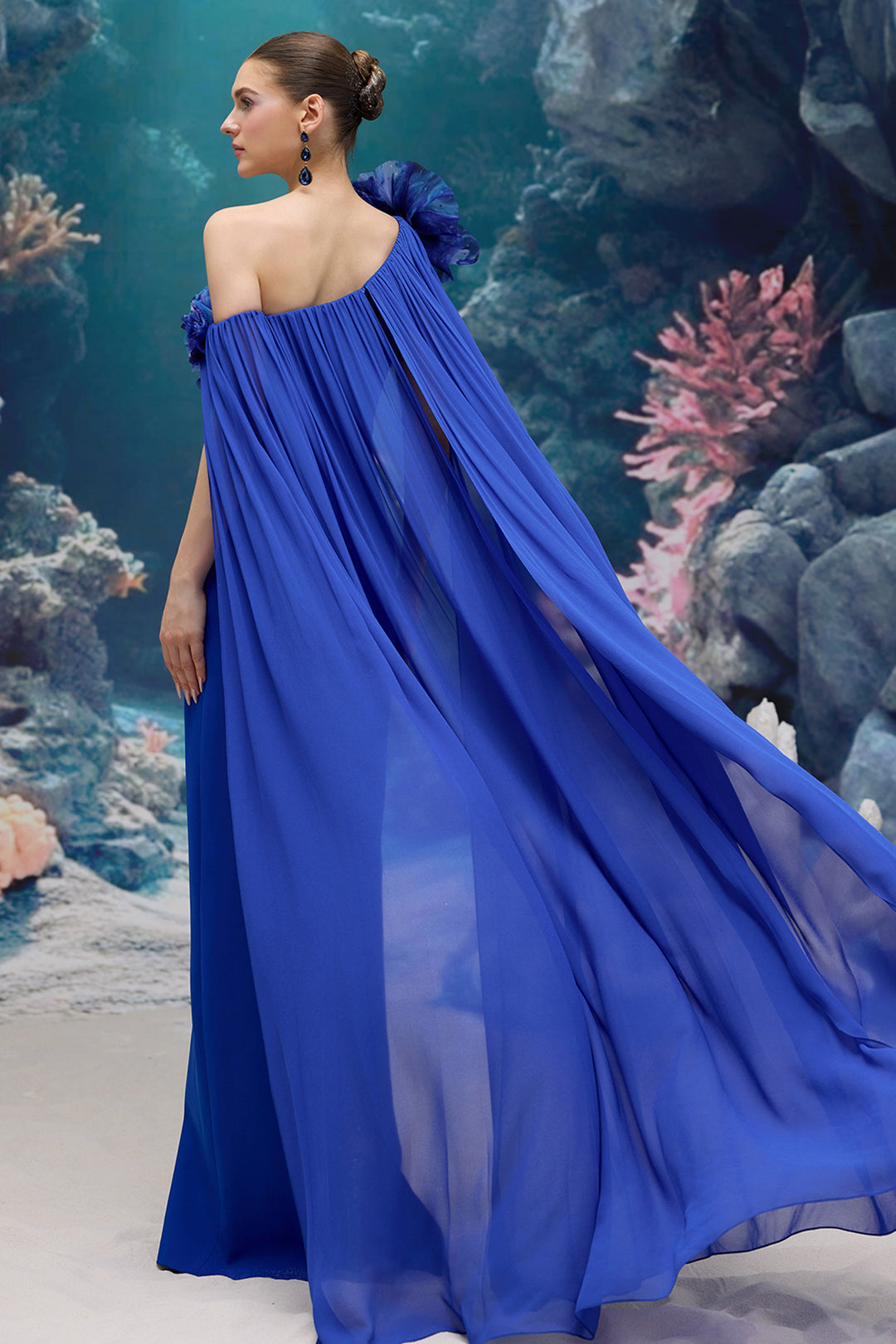 3D Floral One-Shoulder Dress