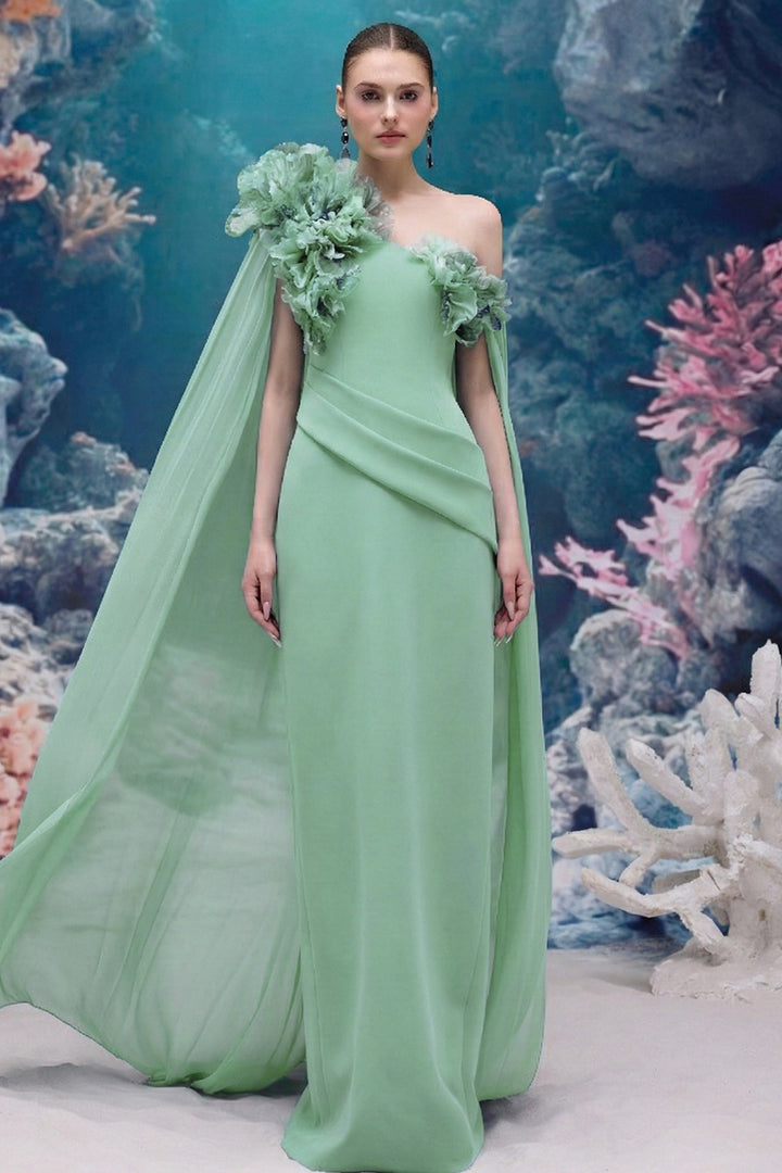 3D Floral One-Shoulder Dress
