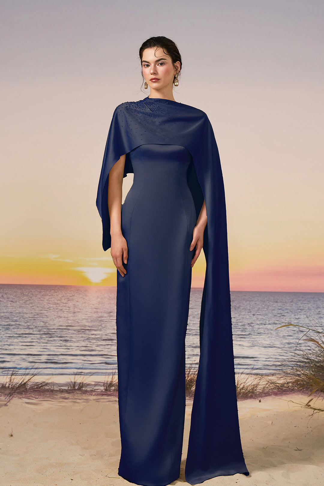 Column Dress with Asymmetrical Cape Black / US 10 Column Dress with Asymmetrical Cape Black / US 10