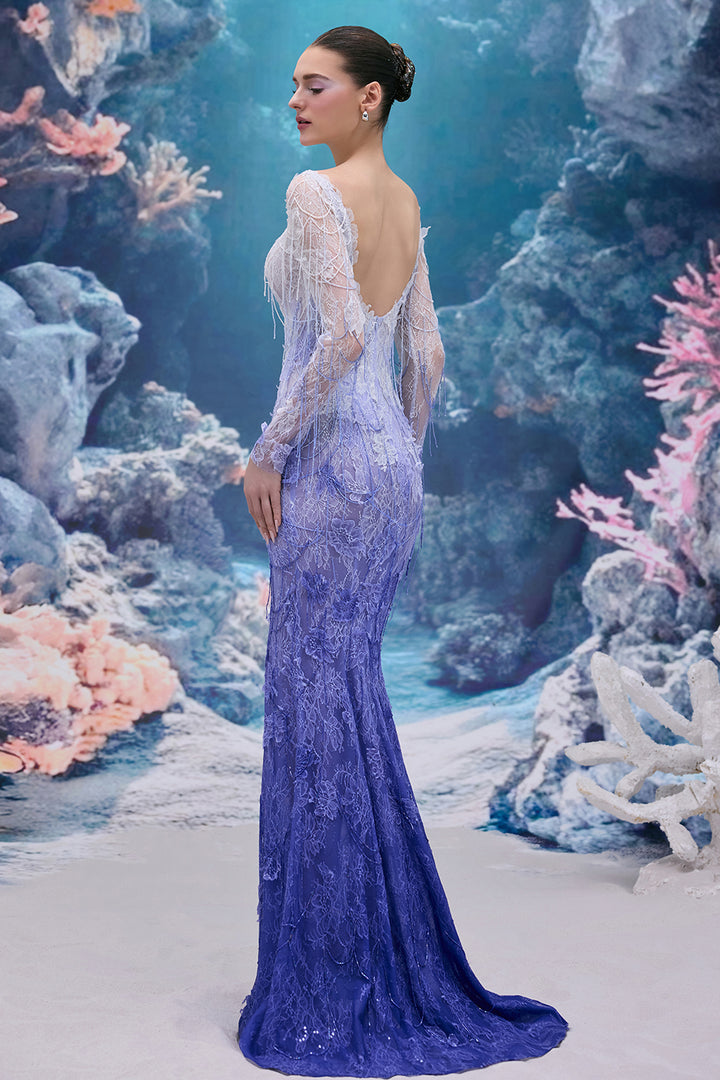 Bateau Neck Long-Sleeved Dress