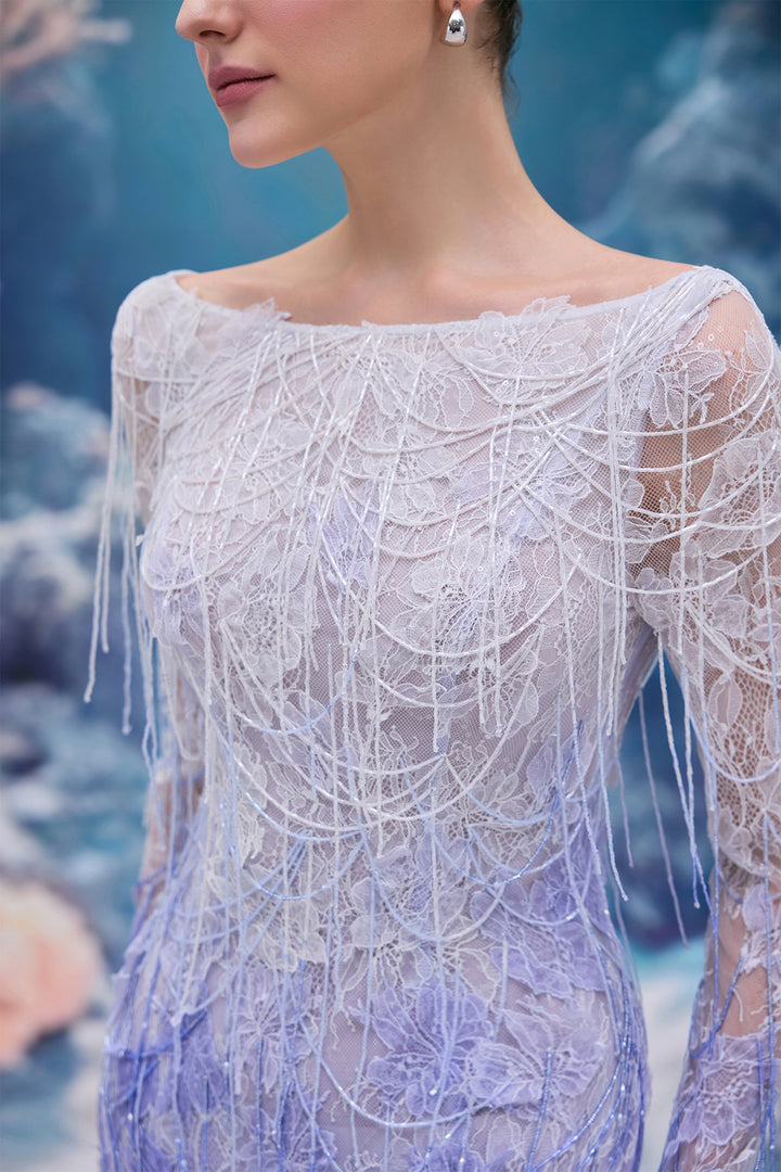 Bateau Neck Long-Sleeved Dress