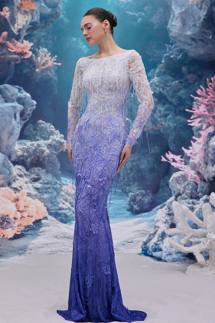Bateau Neck Long-Sleeved Dress