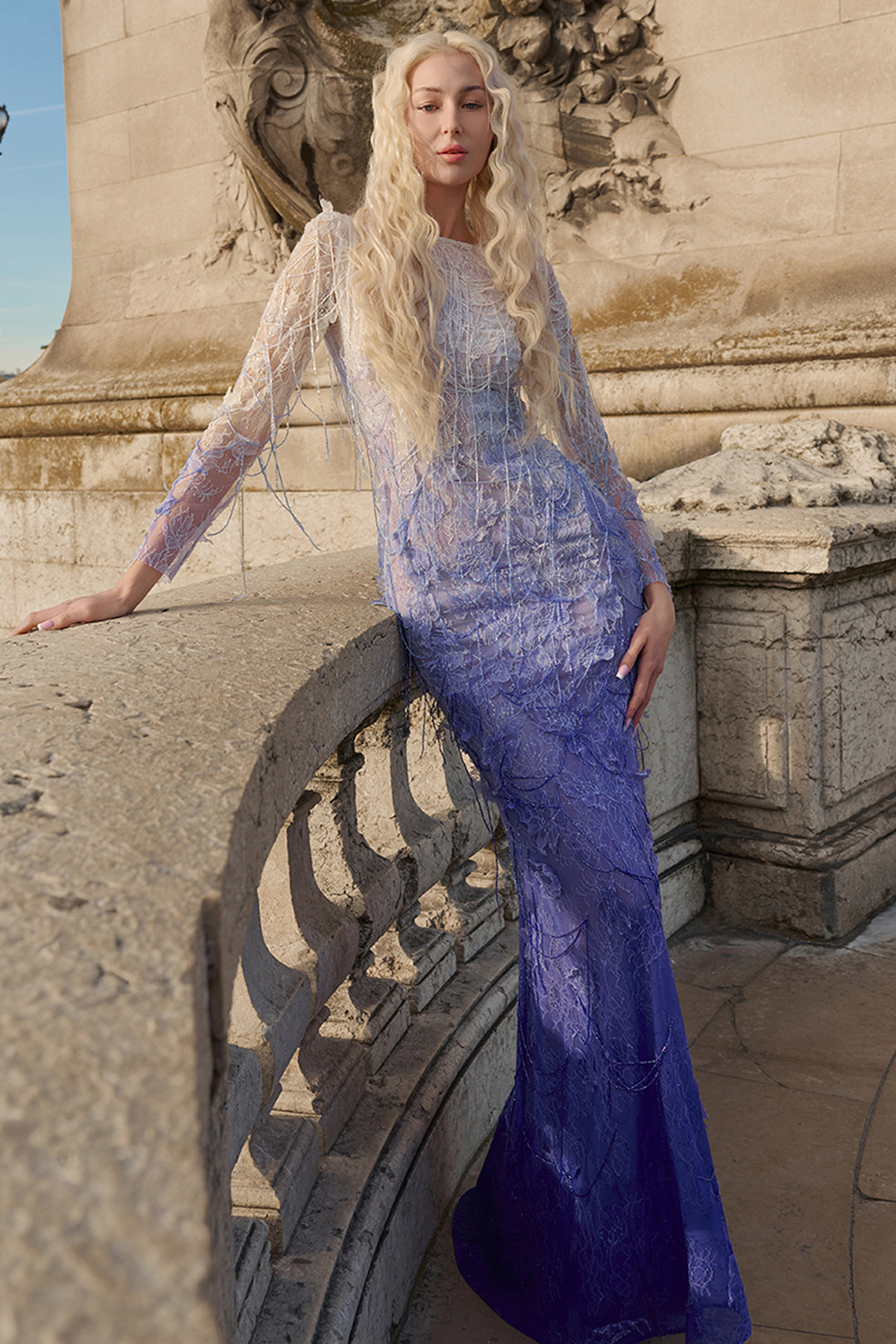 Bateau Neck Long-Sleeved Dress