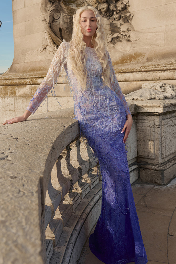 Bateau Neck Long-Sleeved Dress
