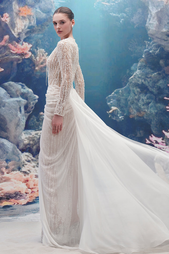 Sleeveless Lace and Silk Long Dress