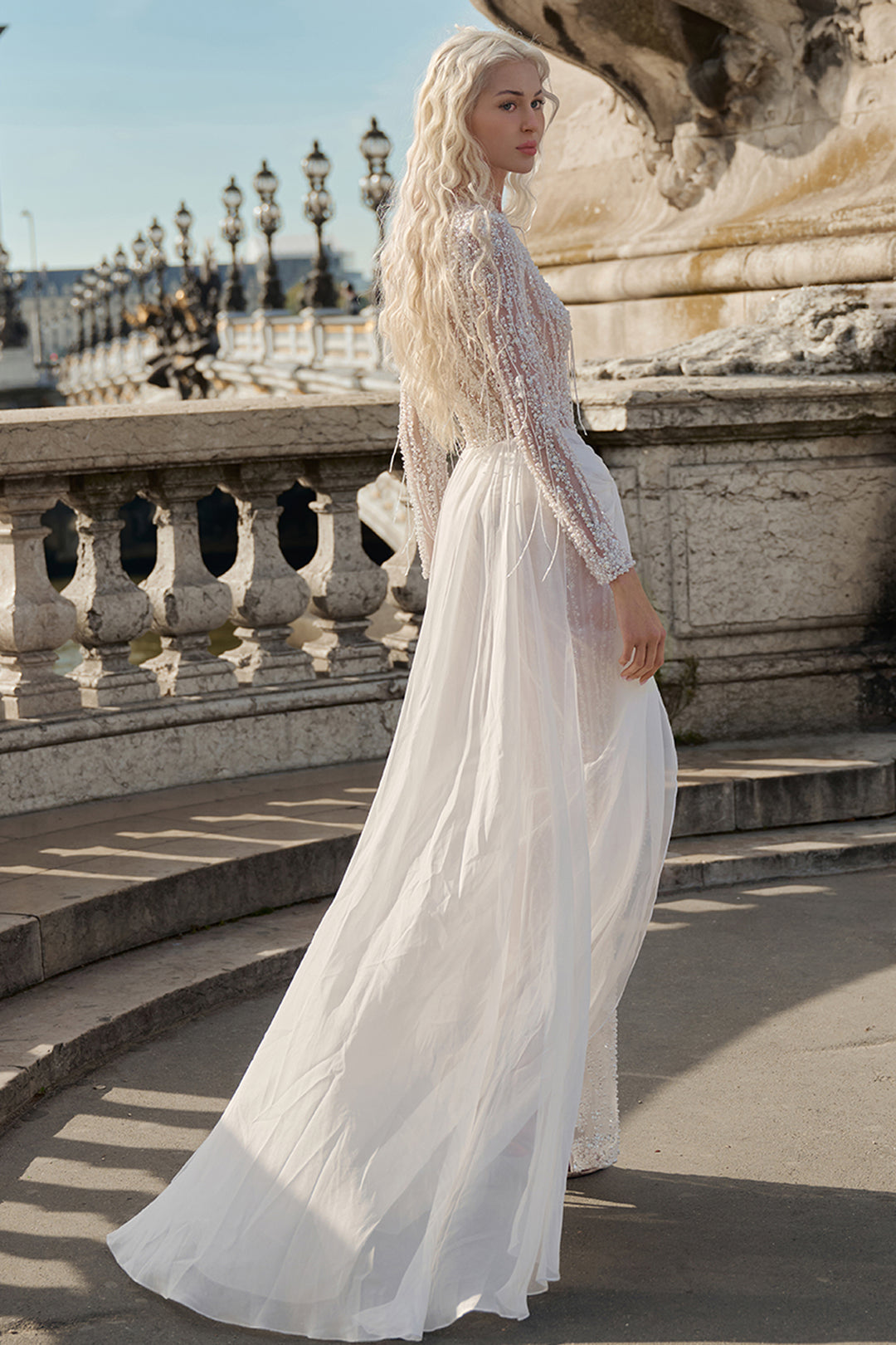 Sleeveless Lace and Silk Long Dress