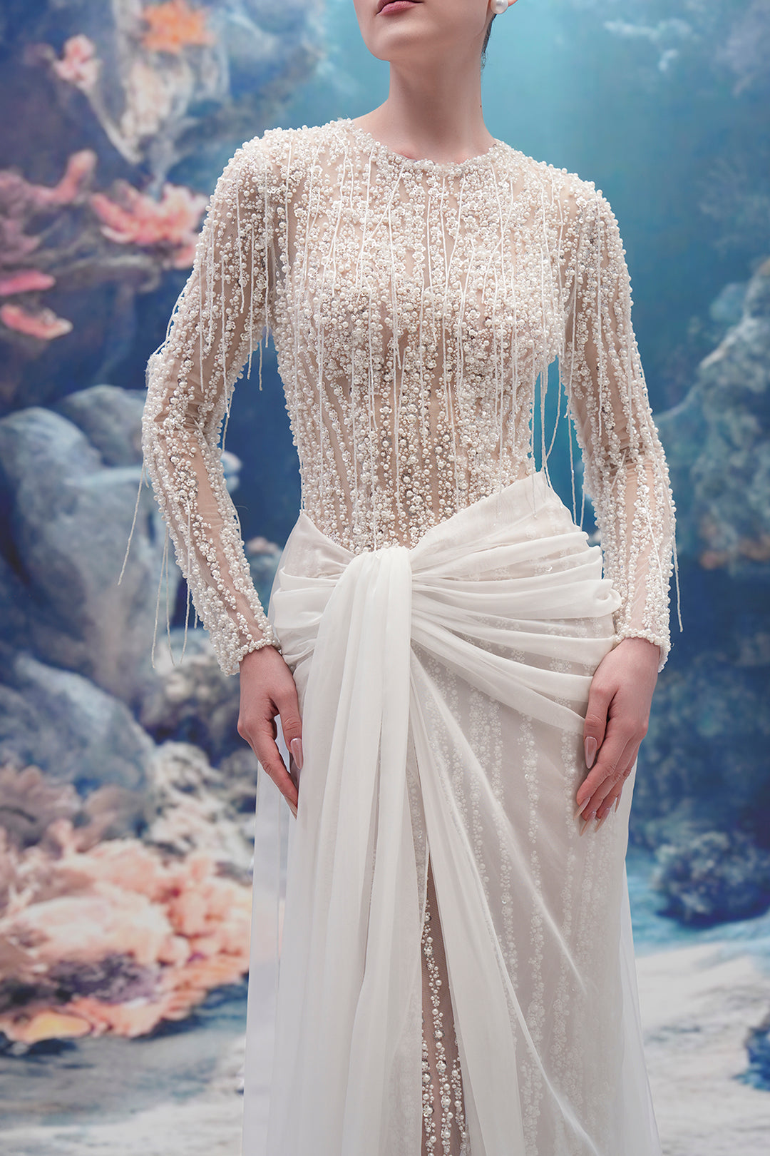Sleeveless Lace and Silk Long Dress