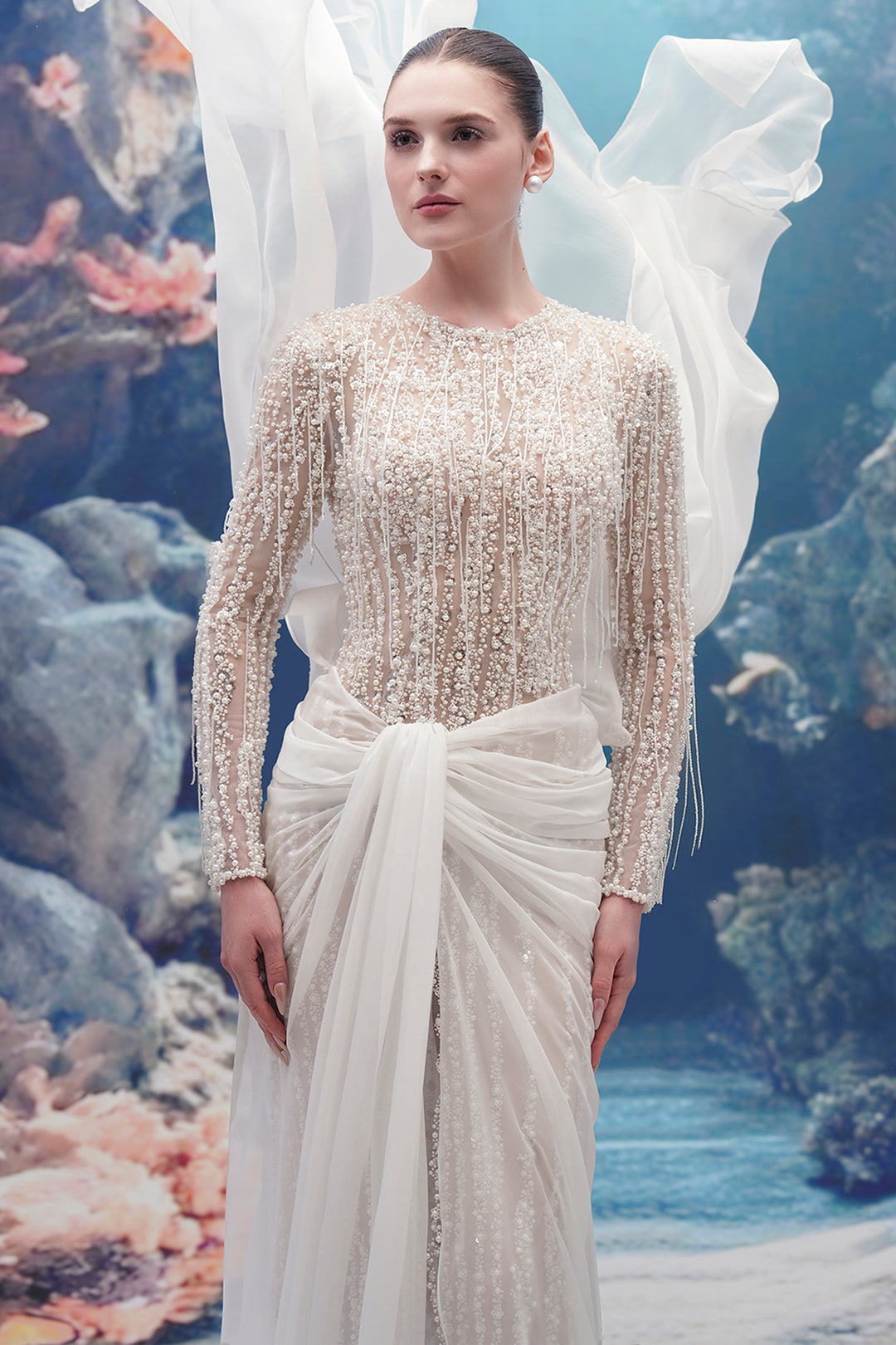 Sleeveless Lace and Silk Long Dress