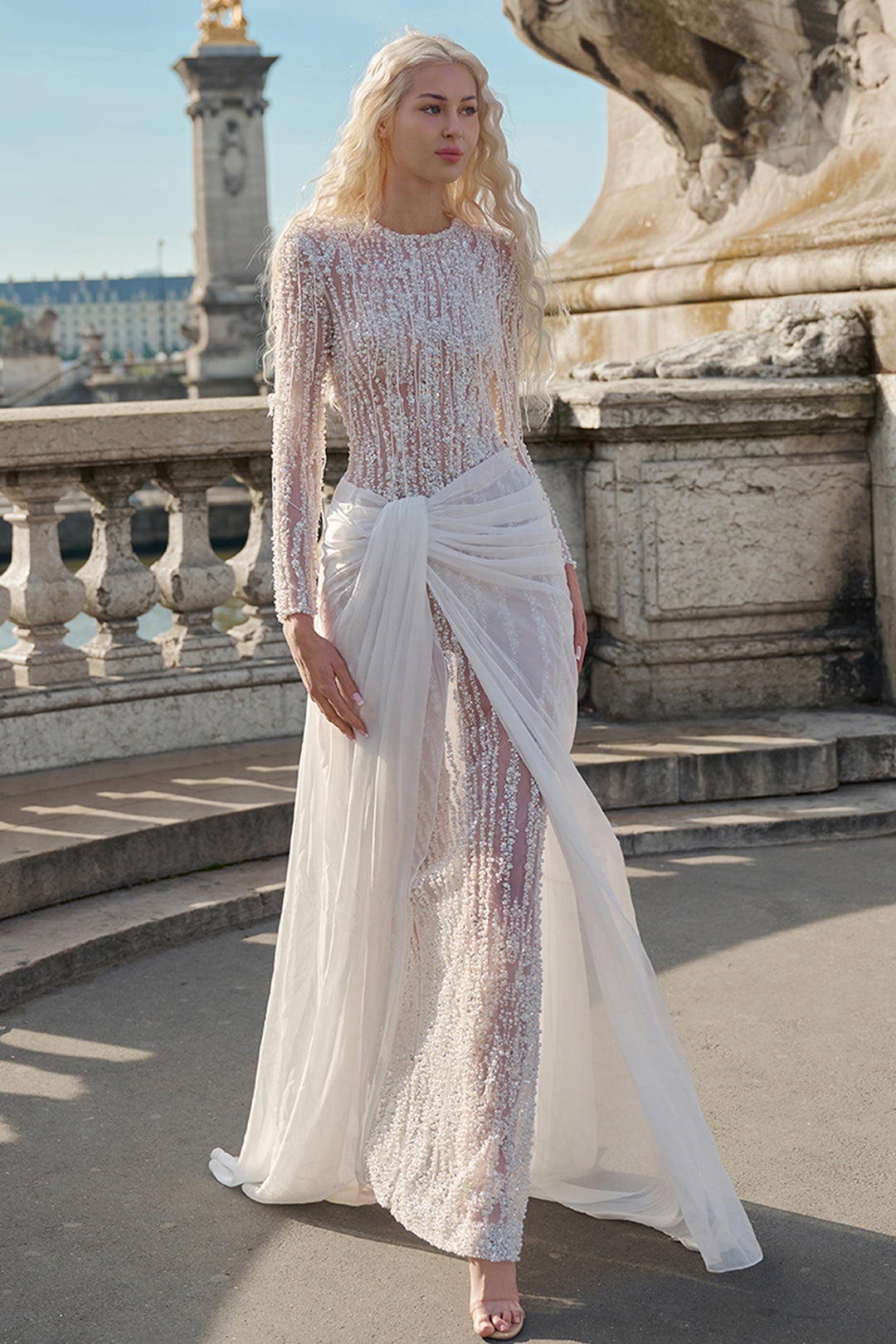 Sleeveless Lace and Silk Long Dress