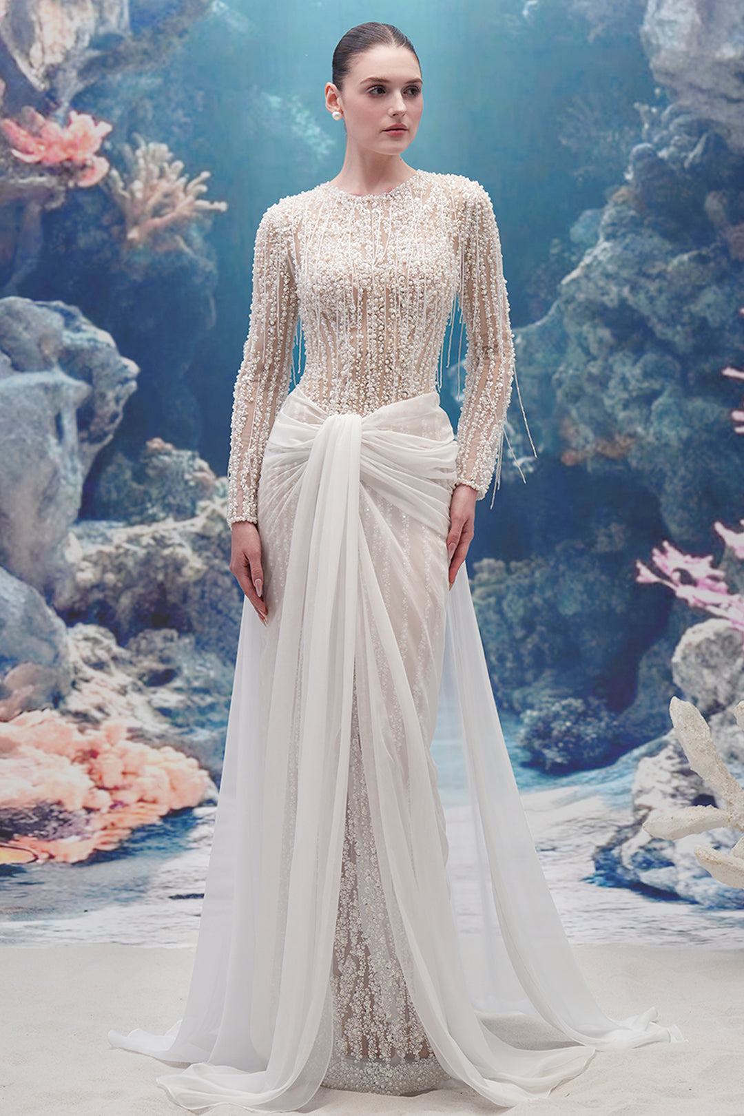 Sleeveless Lace and Silk Long Dress