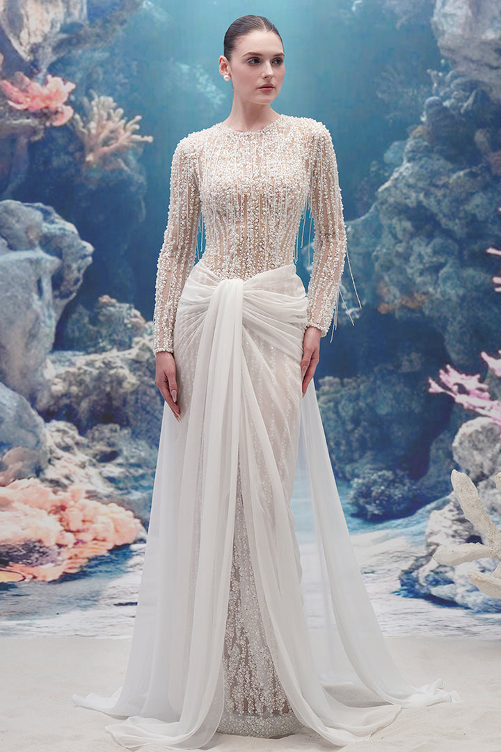 Sleeveless Lace and Silk Long Dress