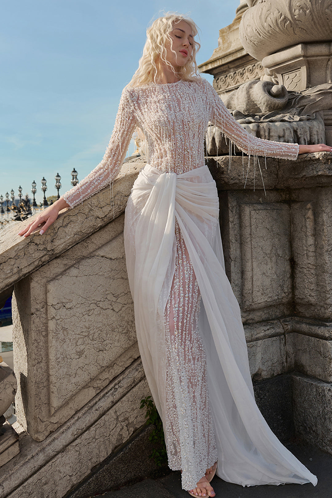 Sleeveless Lace and Silk Long Dress