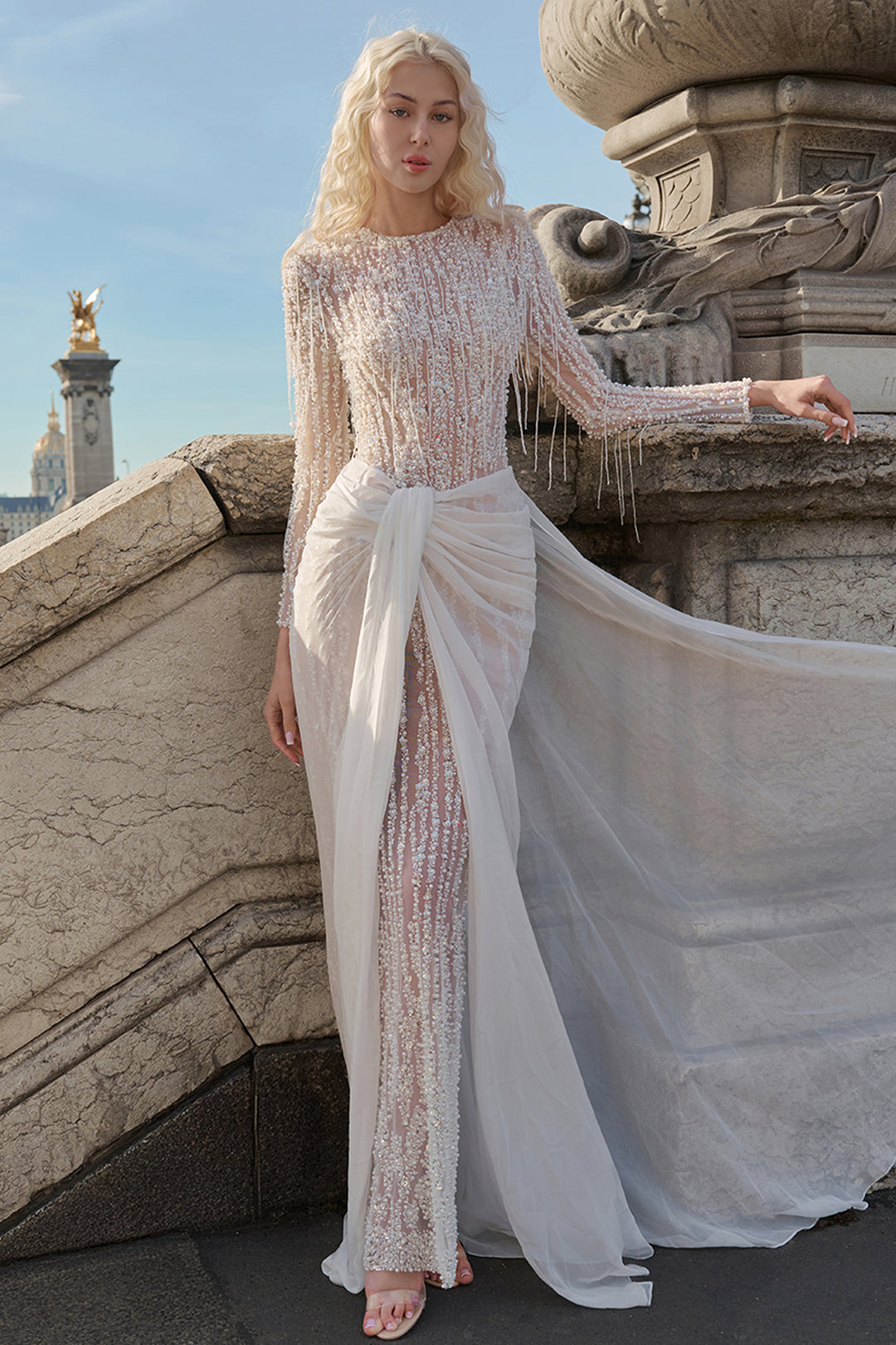 Sleeveless Lace and Silk Long Dress