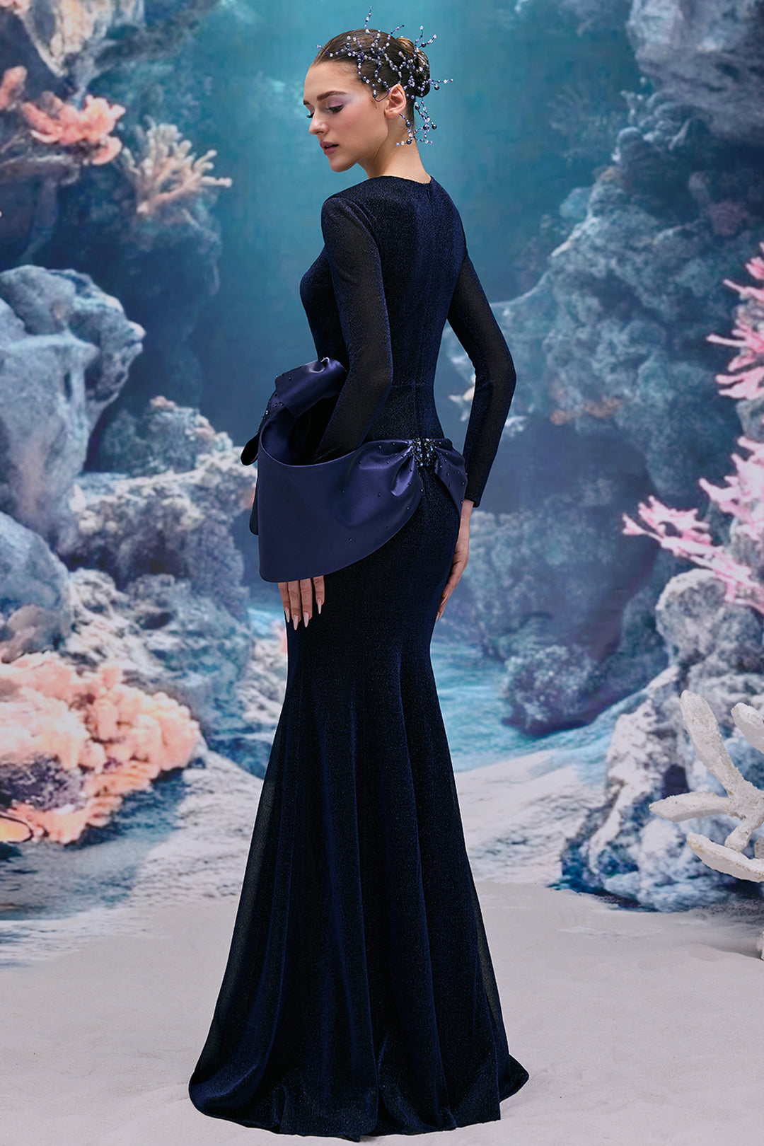 Long-Sleeved Satin Bow Dress