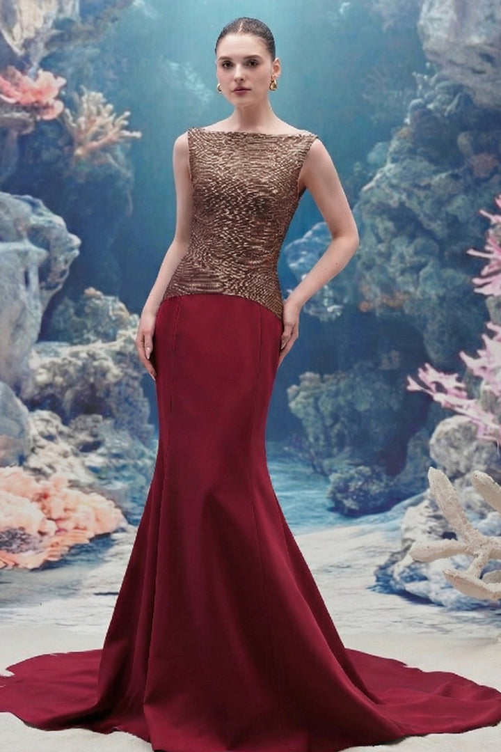 Crystal 3d Floral Motif Crepe Column Dress