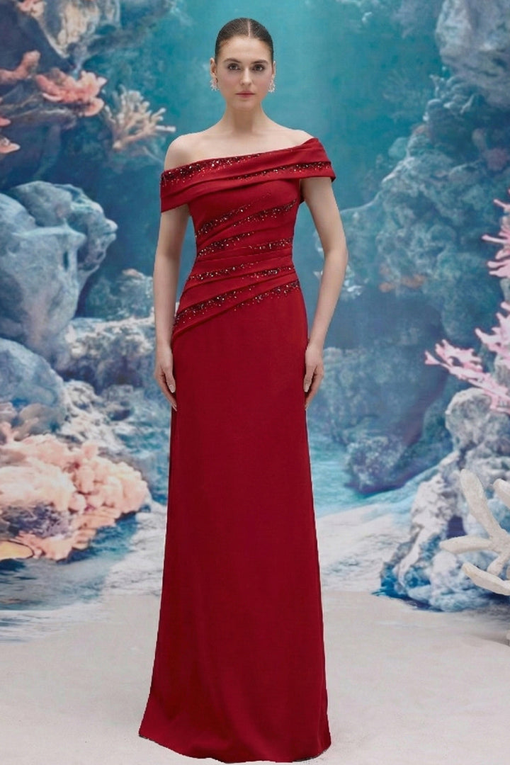 Asymmetrical Draped Taffeta Dress