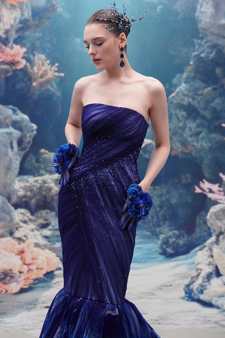 Crystal-Embellished Mermaid Dress with Gloves