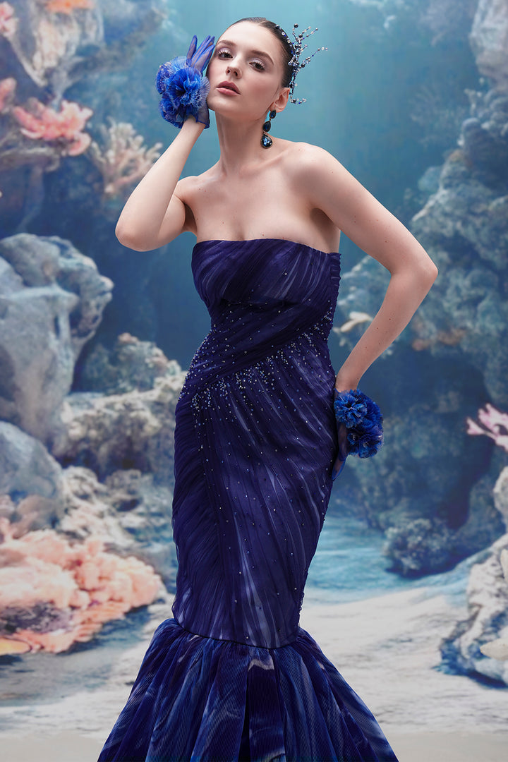 Crystal-Embellished Mermaid Dress with Gloves