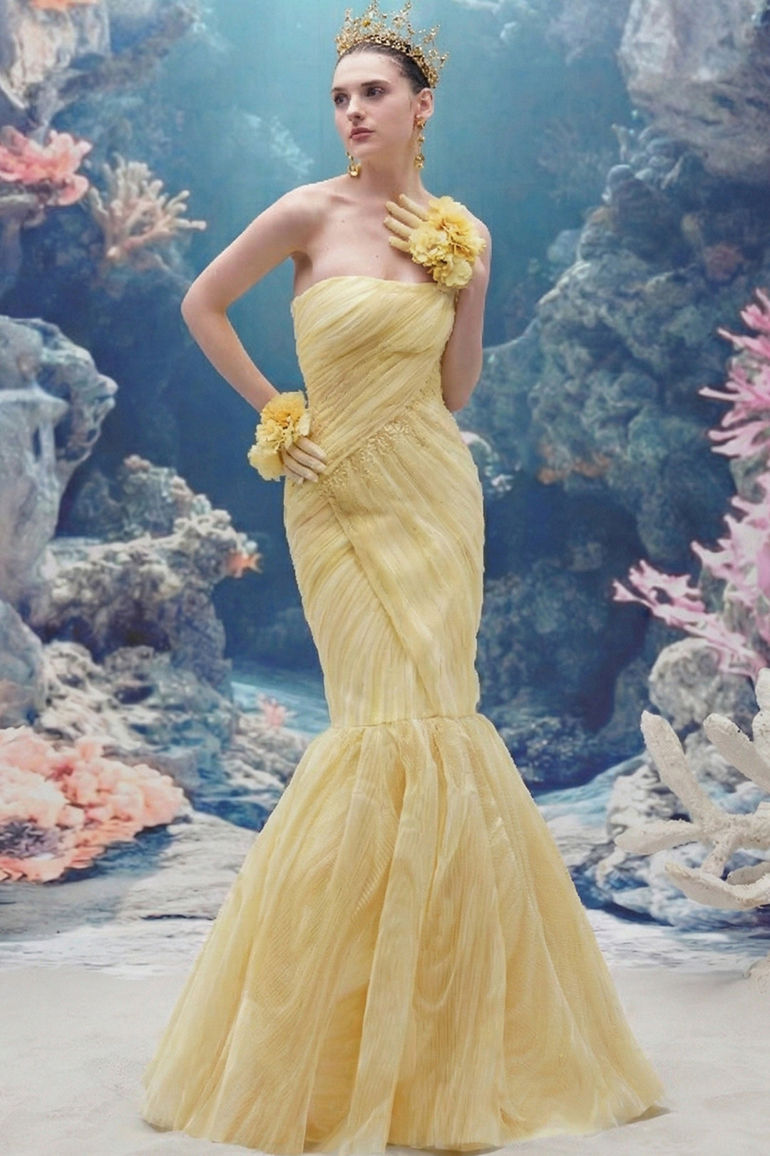Crystal-Embellished Mermaid Dress with Gloves
