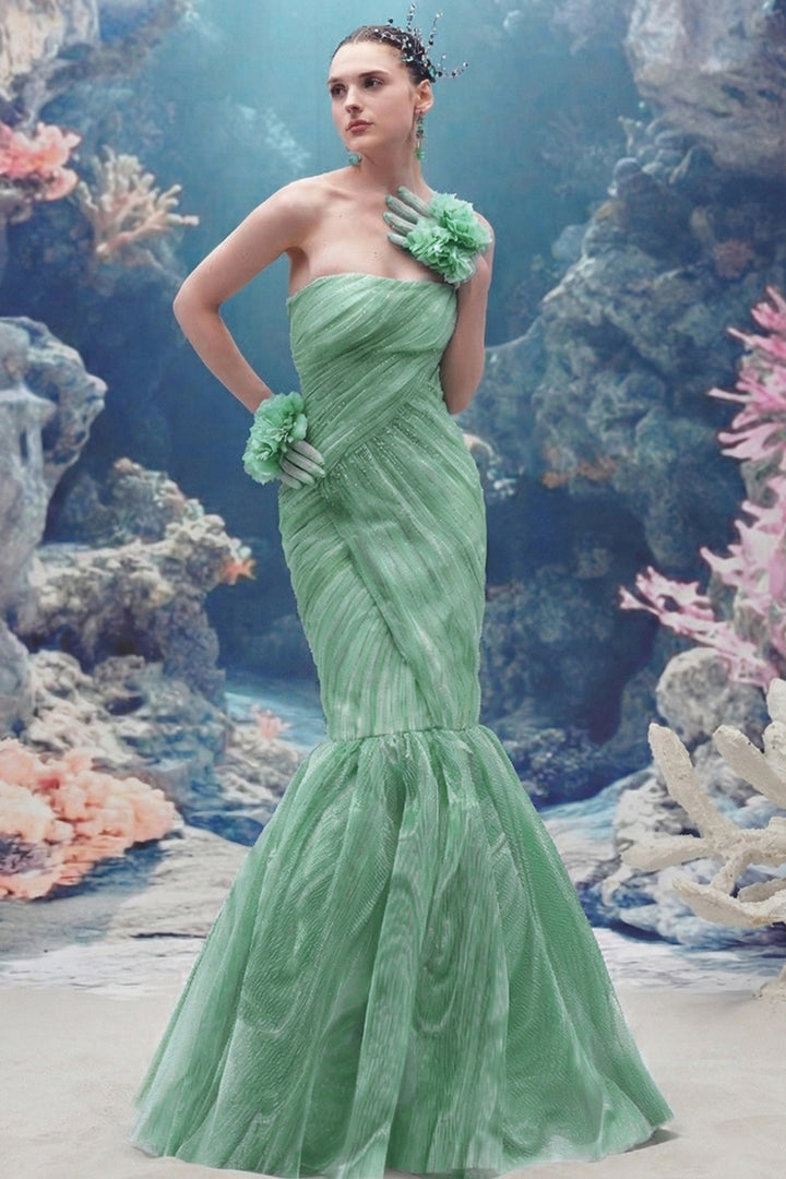Crystal-Embellished Mermaid Dress with Gloves
