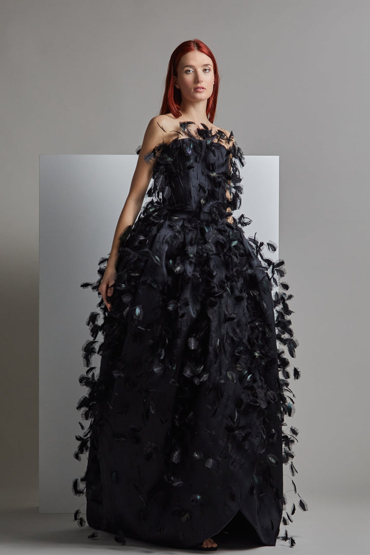 Strapless Feathered Princess Dress