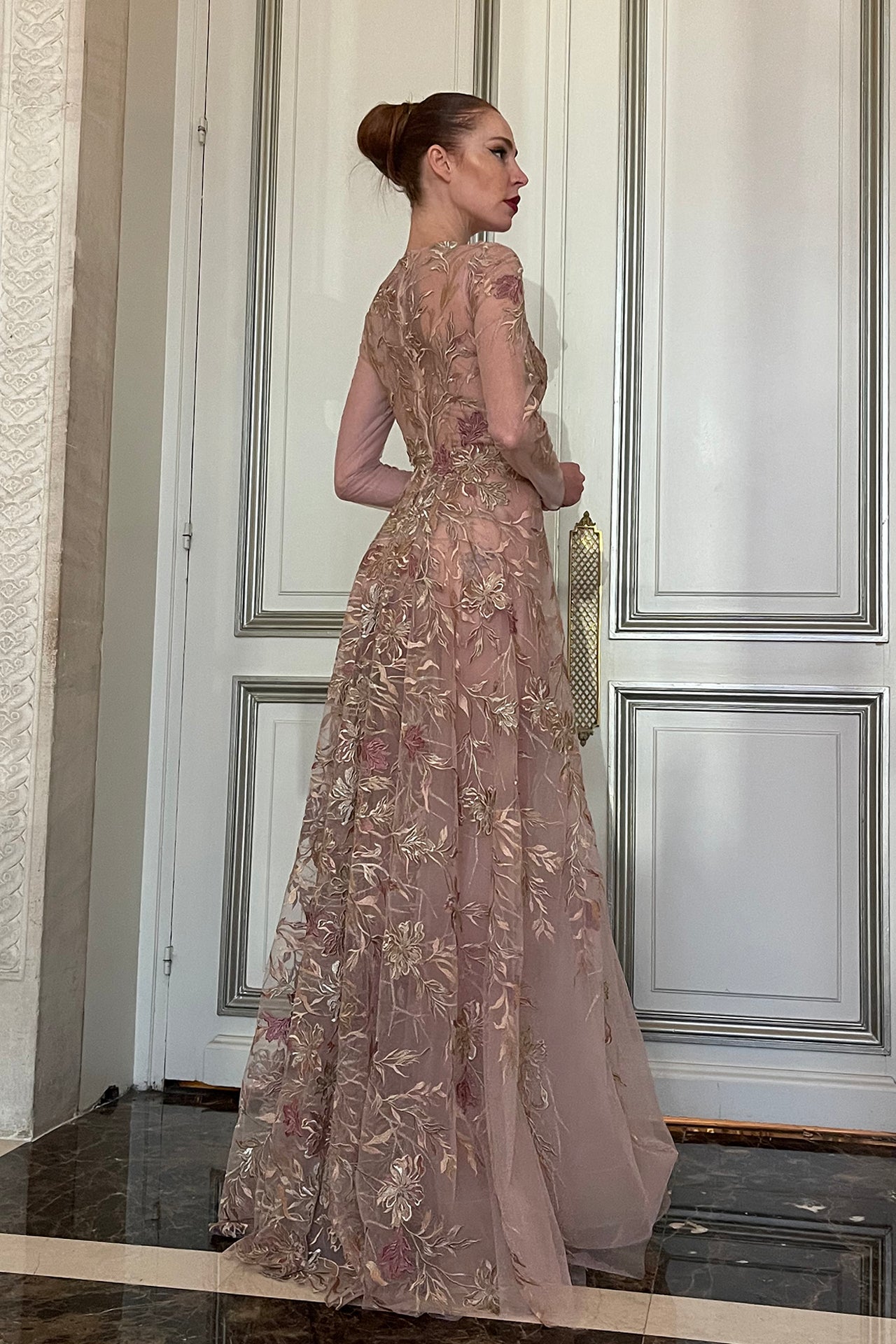 Embroidered Tulle Long-Sleeved Flared Dress – M.R DESIGN
