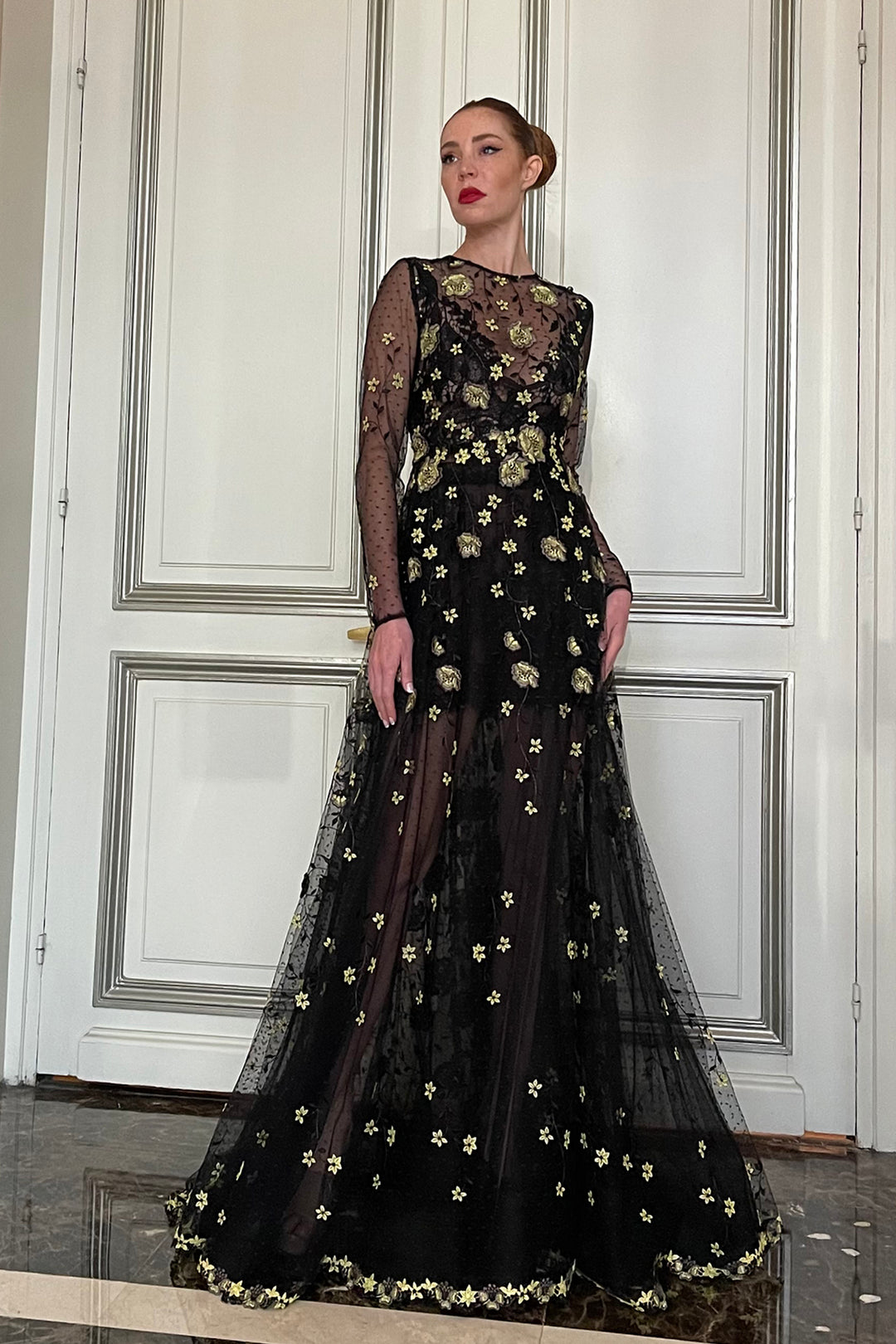Floral Guipure Long Sleeves Dress Black / FR 34 Floral Guipure Long Sleeves Dress Black / FR 34