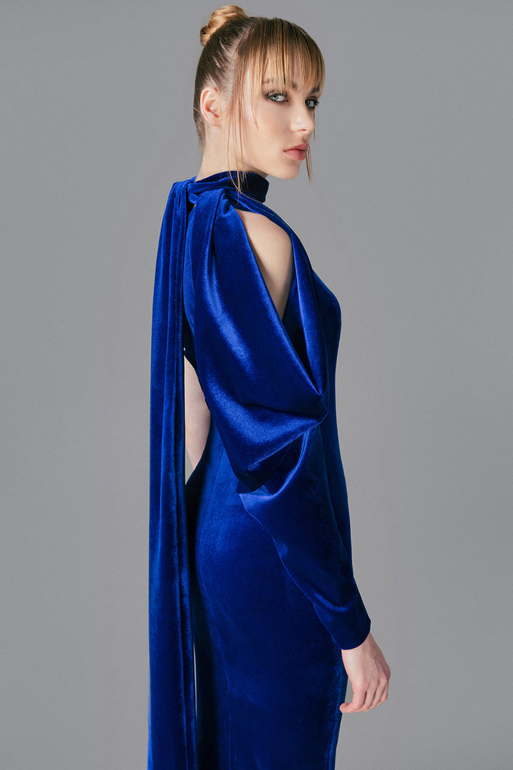 One-Shoulder Column Long Velvet Dress