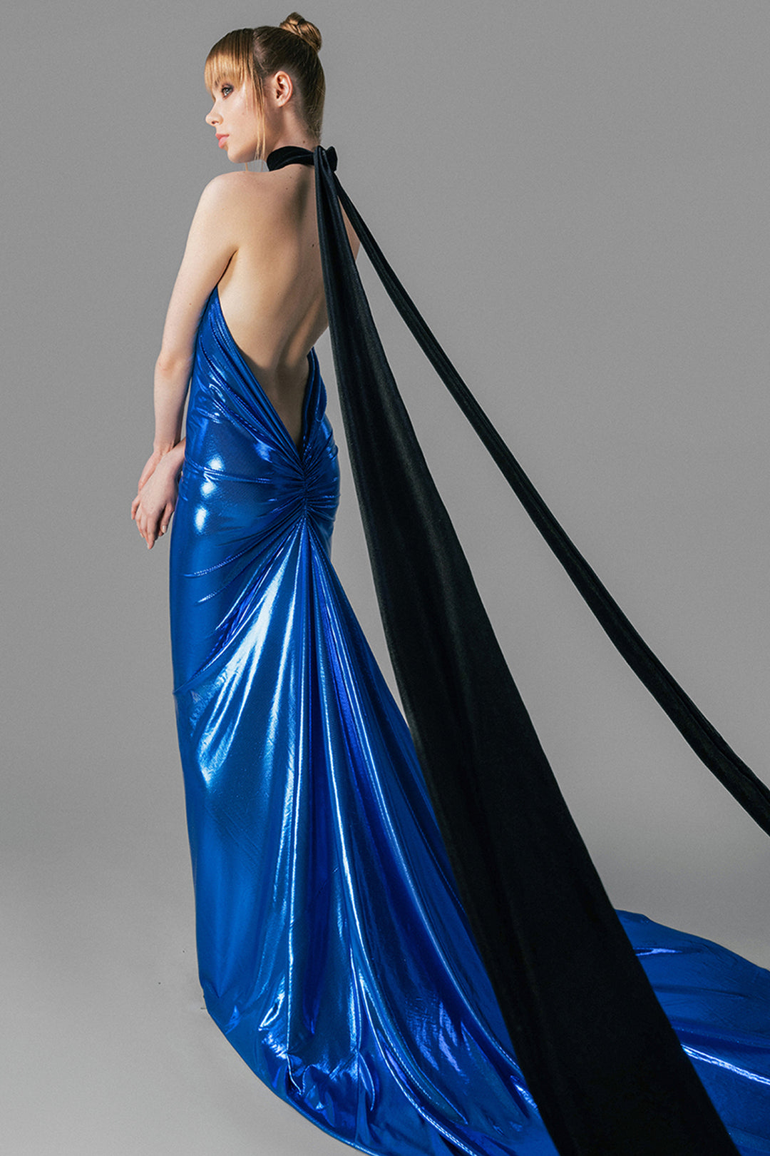 Halter Neck Long Lamé Dress