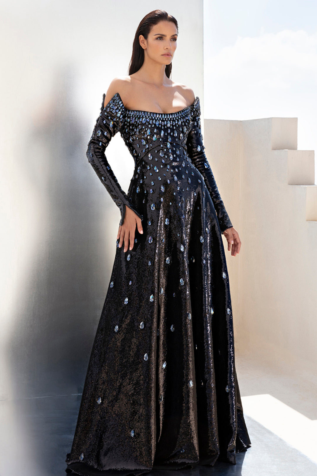Long-Sleeved Off-The-Shoulder A-line Dress